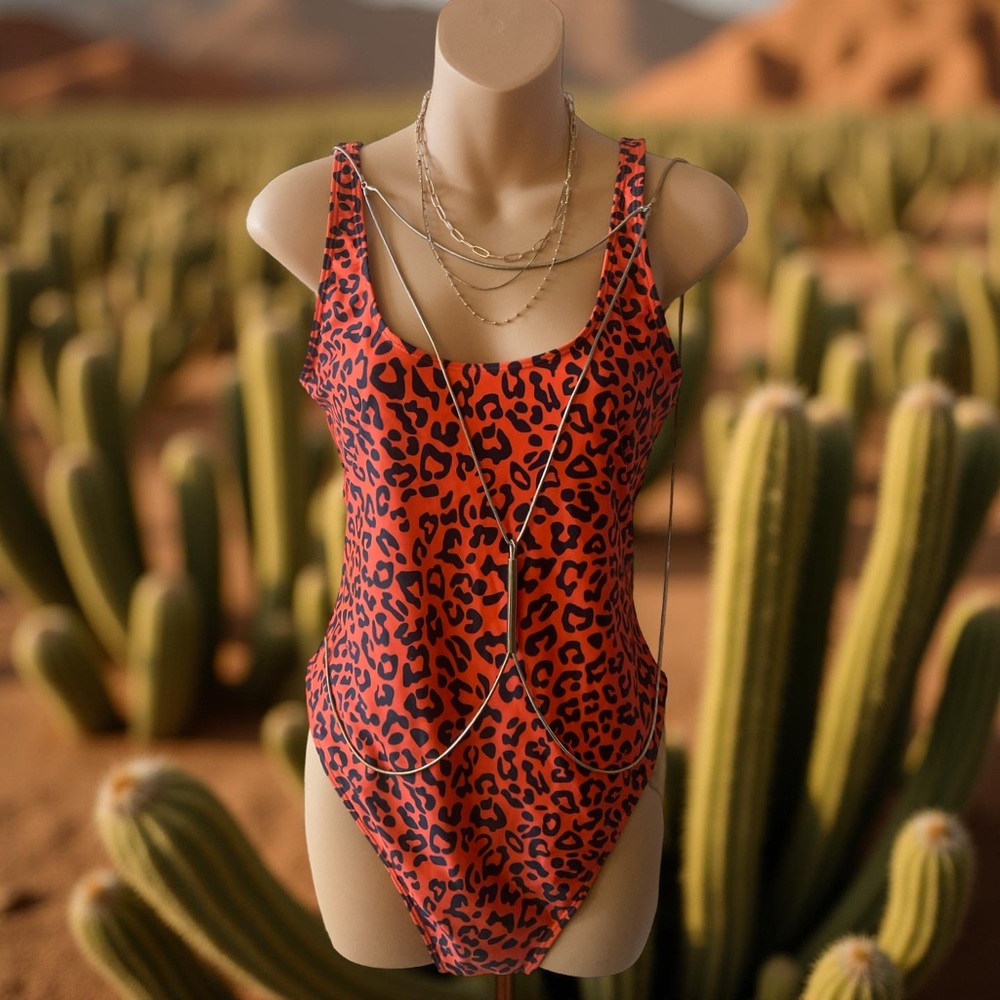 Leopard Print Cheeky Drop Back One Piece Swimsuit - L/XL ASOS
